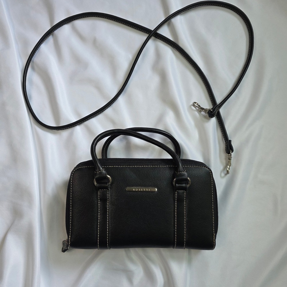 Vintage Rosetti Black Organizer Crossbody Bag Wallet Calculator Mirror retro - Picture 14 of 16